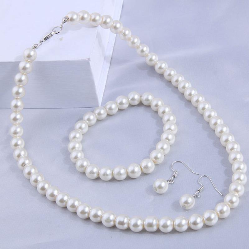 3-Piece Faux Pearl Jewelry Set - Elegant Beaded Necklace, Bracelet & Earrings - Ideal for Parties & Gifts