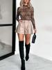 2025 Women's Elegant Leopard Print Mesh Long-Sleeve Top