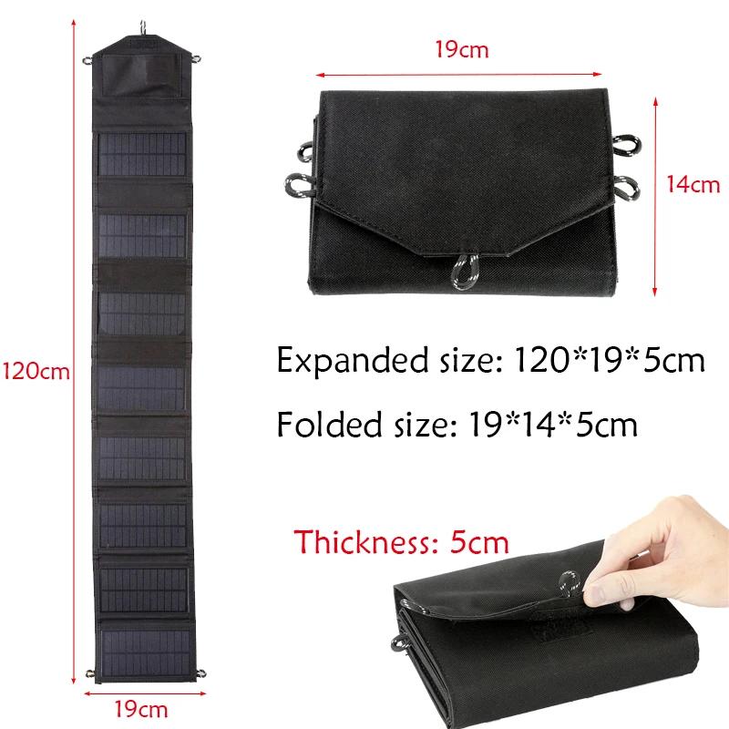 8 Fold Monocrystalline Foldable Solar Panel 25W Portable Folding Bag 2 USB Output Outdoor Power Bank Hiking Mobile Phone Charger