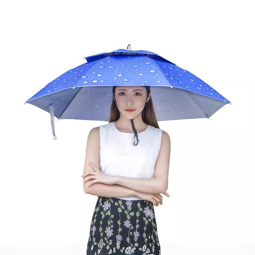 Double-Layer Sun/Rain Umbrella Hat for Adults, UV Protection, Fishing, & Tea Picking