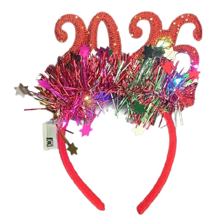 

2026 New Year Christmas Glowing Hair Ornament Plastic Headwear Headpiece Family Party Decoration for Kids Adults червоний