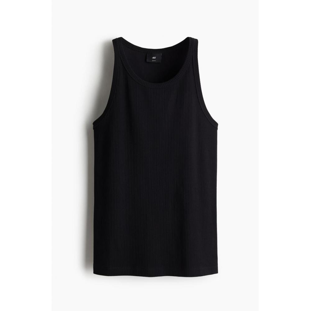 H M Ribbed Sleeveless Top sliM Fit Black