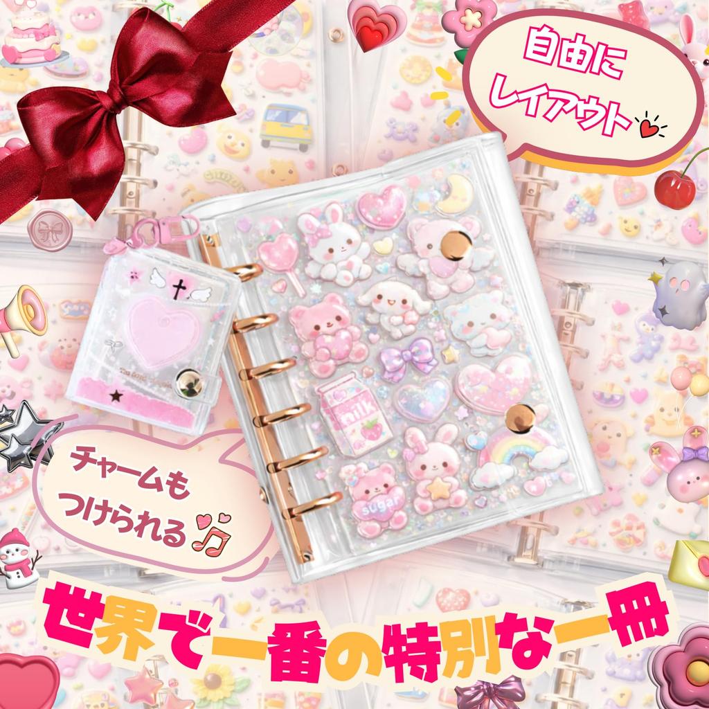 Sticker Book with Heart A7 20 Refill Transparent Trading Card Storage LUNADAMini Charm, Size, Sheets, Girl's Binder, Planner, Pocket, Japanese