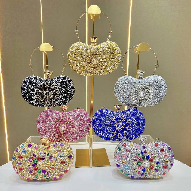 Pochette da sera con decorazioni di diamanti per feste formali ed eventi da donna