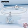 WOSTU 925 Silver Moonstone Charms Heart Beads Astronaut Moon Pendant Fit Bracelet DIY Necklace Jewelry Making