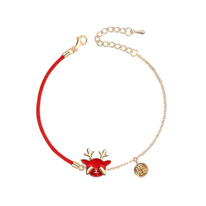 Auspicious Deer Couple Bracelet: Lucky Red String Christmas & New Year Gift