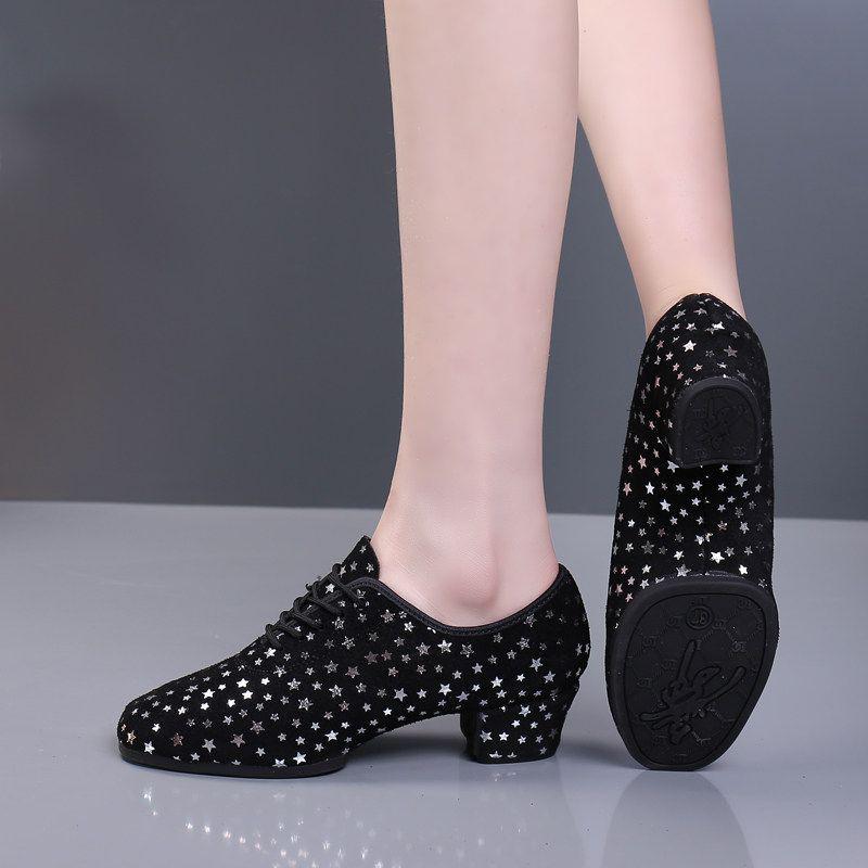 Women's Genuine Leather Latin Dance Shoes - Medium High Heel, Soft Sole for Modern, Ballroom, & Sailor Dance