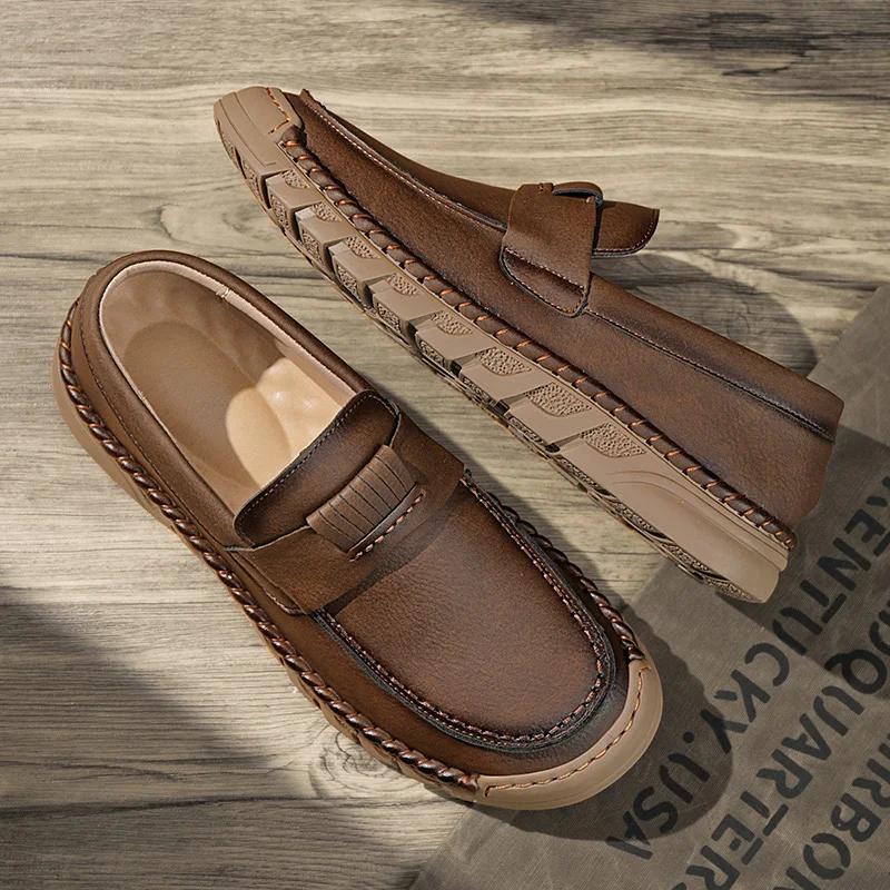 Fashion Brand Men's Leather Casual Shoes Office Business Shoes Massage Soles Flat Bottomed Loafers for Men's Breathable New