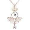 Boho Charm Hollowed-out Moth Moon Phase Black Crystal Beads Pendant Necklace for Women Halloween Stainless Steel Magic Jewelry