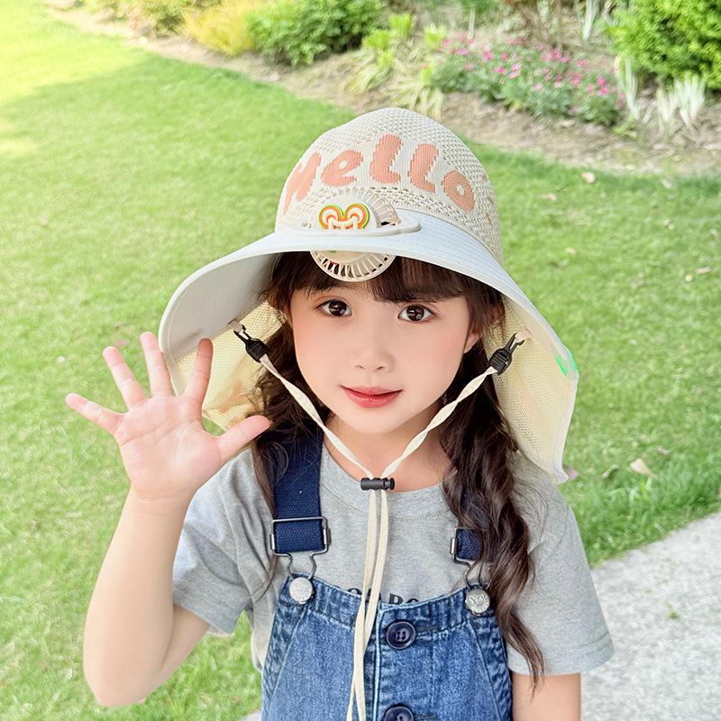 Children's Hat with Fan Shawl Hat Summer Boy Girl Baby Cartoon Sun Protection Hat Outdoor Sun Hat