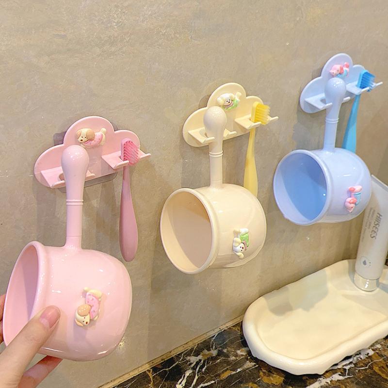 Dachshund Design Wall Mount Toothbrush Holder No Drill Installation For Kids Bathroom Cup Storage Set Bathroom Organizer Rack