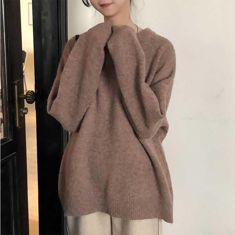 Retro Design Soft Waxy Round Neck Pullover Sweater Women's Autumn and Winter New Loose Lazy Wind Knitted Sweater Top