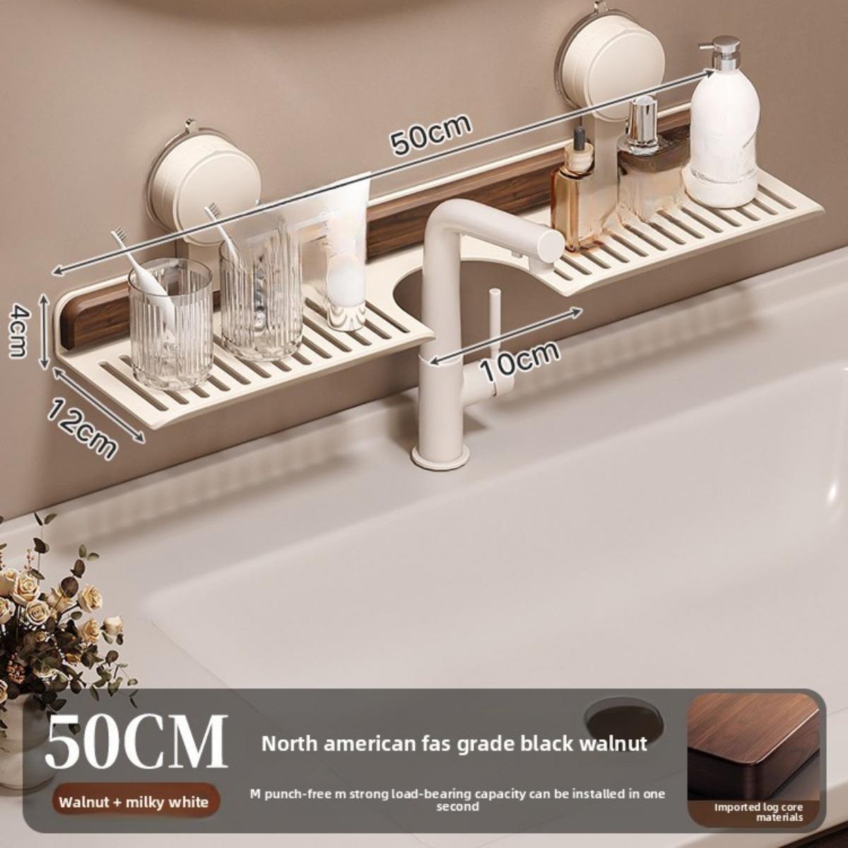 

Ореховая присоска Стойка для хранения крана, Настенная без перфорации для ванной комнаты, Умывальника, Раковины 50cm бежевый