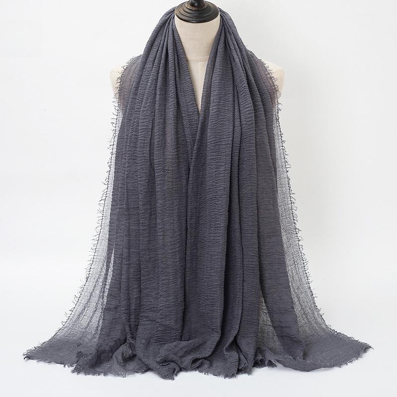 New Style Wrinkled Cotton Scarf with Fur Edge and Rayon, Large Solid Color Women's Headscarf BS414