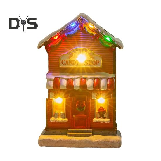 

Фигурка в виде рождественского домика, освещенная деревенским домиком с музыкой, светодиодная подсветка на батарейках, смоляная столешница, центральный элемент для рождественского украшения D