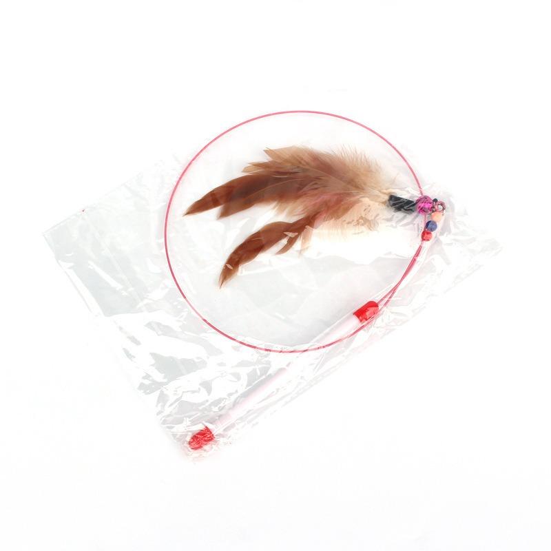 Long Steel Wire Rod Feather Bell Interactive Cat Teaser Toy With Replacement Head