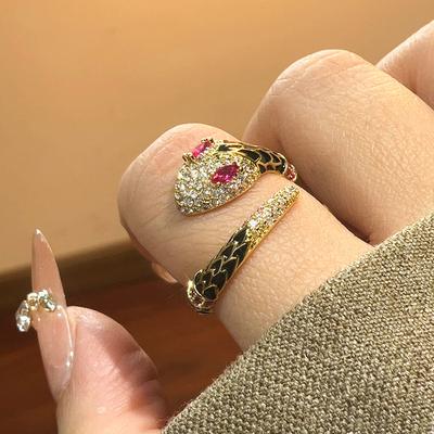 Jewelry Rings Jewelry Retro Snake European and American Style Light Luxury Fashion Women's Zircon Ring Premium Sense