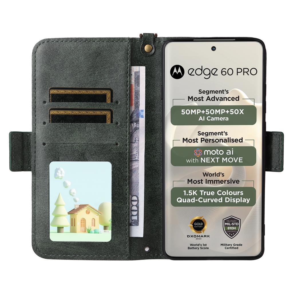 Pro Motorola Edge 60 Pro 5G Kožené pouzdro Magnetické zavírání Peněženka Stojánek Kryt na telefon s popruhem přes tělo