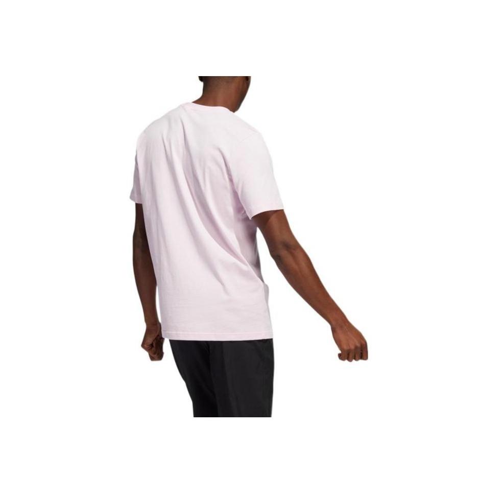 Adidas Solid Color Logo Print Pullover Crew Neck T-Shirt Men Tops Pink HS4333