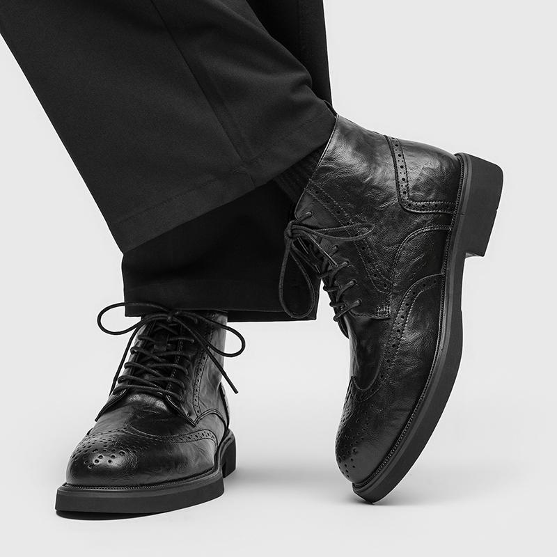 Men's high top leather shoes classic retro brogue style Autumn and Winter Outdoor Daily Business Office Black brown short boots