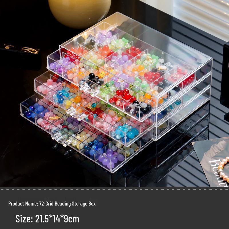 Large Multi-Layer Transparent Compartment Glass Bead Jewelry Storage Box