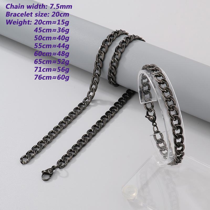 Retro Black Cuban Chain Bracelet Necklace with Multiple Chains Options