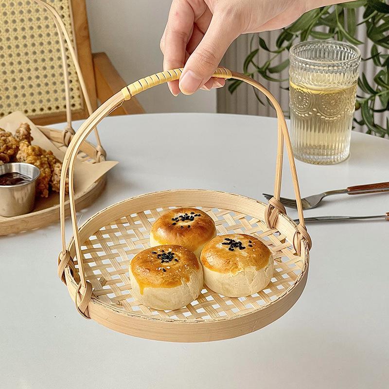 Artisanal Bamboo Woven Snack & Fruit Tray with Handle