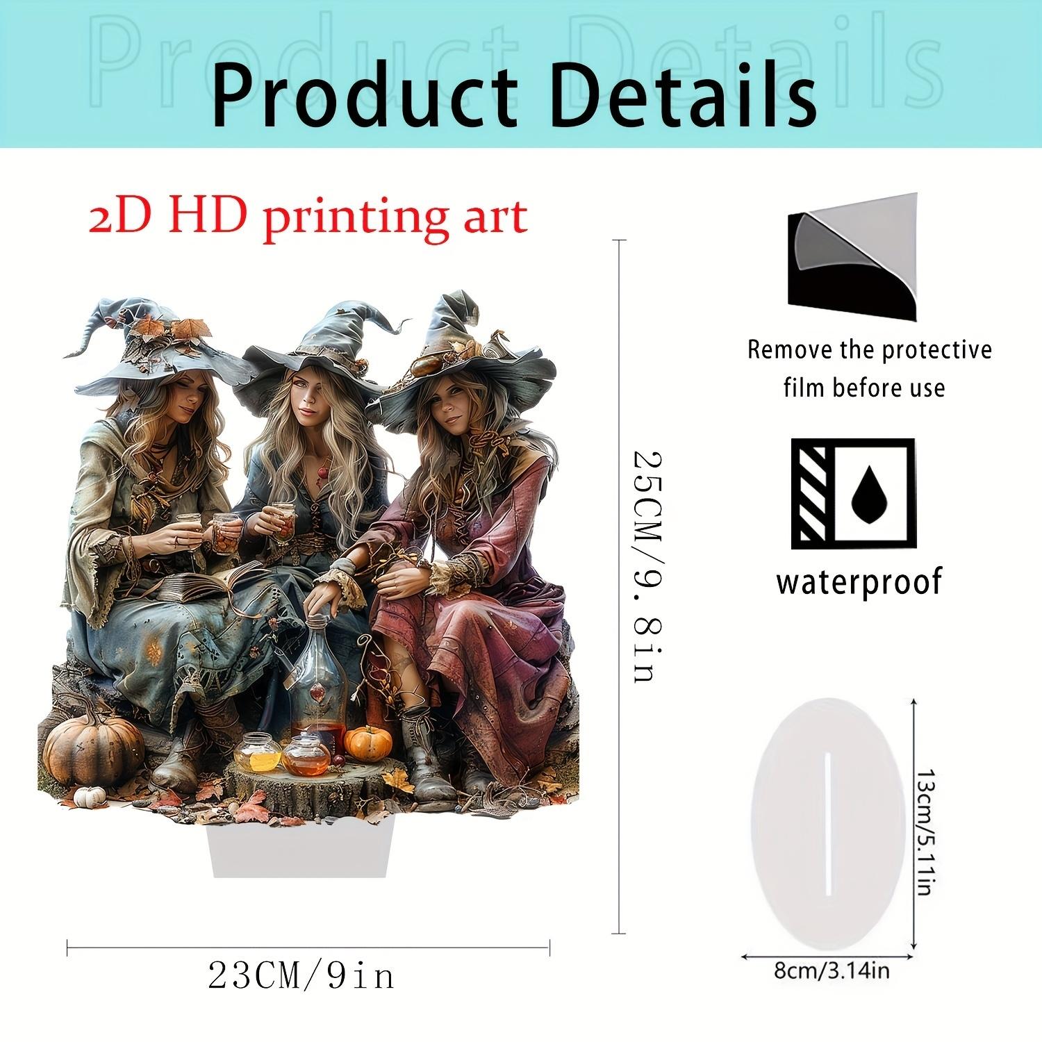 

3 Witch Halloween Acrylic Desktop Decorations 10in Flat Colorful Print Home Office Decor Creative Exquisite Girls Birthday Gift 1pcs