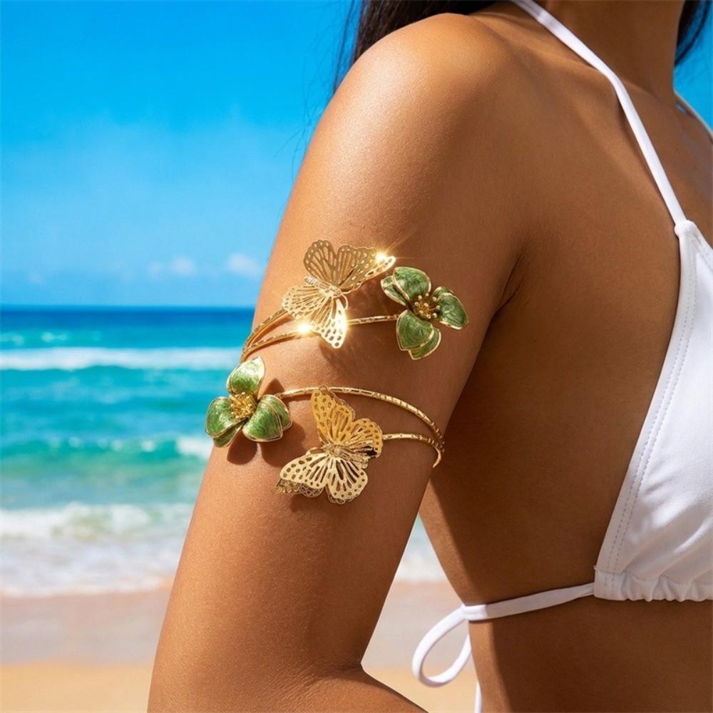Enamel Glaze Open Arm Bangle Floral Butterfly Armband Fashion Flower Bracelet  Girls