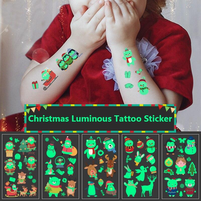 Christmas Luminous Tattoo Stickers Children's Luminous Tattoo Stickers Snowman Penguin Face Simulation Cartoon Stickers