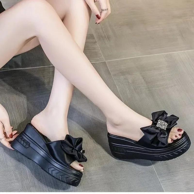 Fashion Women's Slippers Platform 2025 Ladies Shoes Open Toe Casual Slippers Women Round Toe Butterfly-knot Wedges Outdoor Brand Sandals