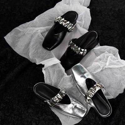 Elegant Shoes Closed-toe Shoes Women's One-foot Square-toed Half-slipper Insole Height-increasing Cool Slippers