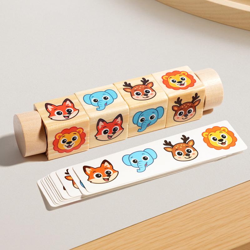 Kinder Holz Drehbar Baustein Puzzle Früherziehung Tiererkennung Puzzle Dreidimensional Baby Erleuchtung Eltern-Kind Schreibtischspielzeug