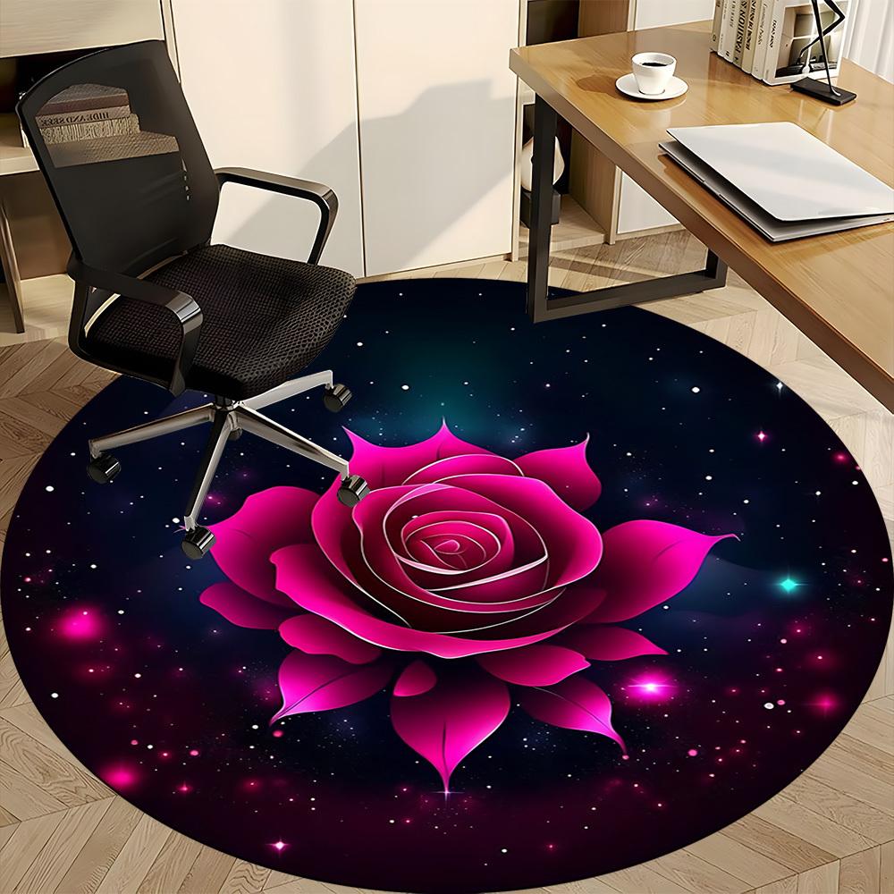 1pc Galactic Rose Office Round Rug, Carpet for Office, Gaming, Lightweight Round Floor Mat yy260208003
