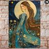 Elegant Blue Floral Celestial Art Poster x Inch Wall Decor for Living Room Bedroom Office