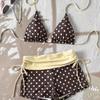 2026 Retro Polka Dot Striped Cross-Strap Bikini with Lace-Up Details