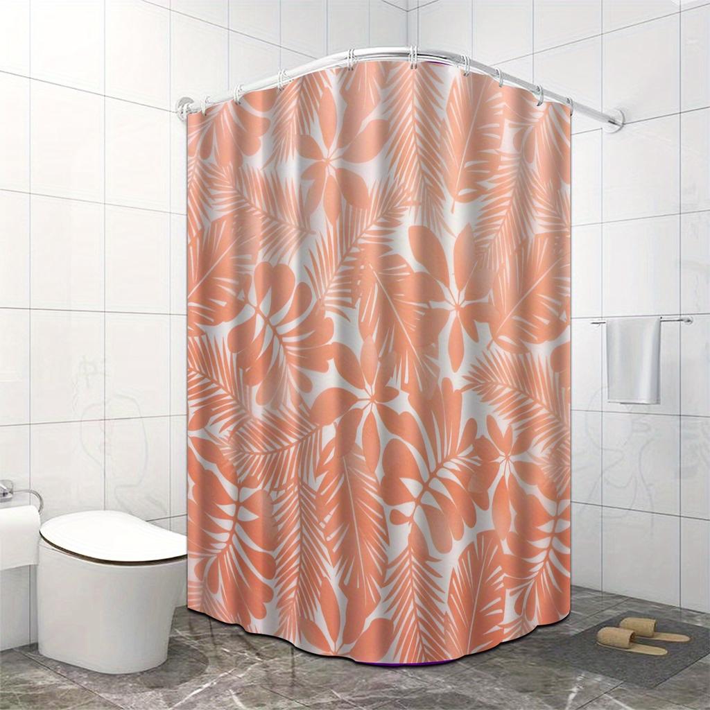 Tropical Orange Leaf Pattern Shower Curtain, Polyester Bath Partition, Machine Washable,  All-Season Bathroom Decor