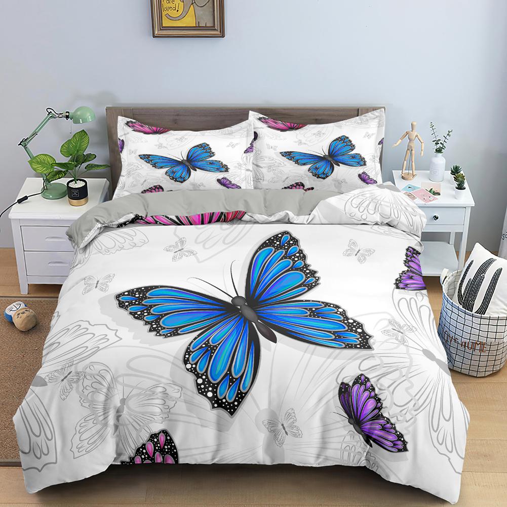 Colorful Butterfly King Queen Duvet Cover Flying Animals Bedding Set Women Flowers Comforter Cover 2/3pcs Polyester Quilt Cover