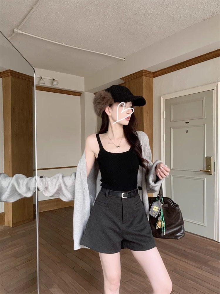 2026 Autumn Plus Size Women's High-Waist Wool Suit Shorts - Loose Bootcut Style