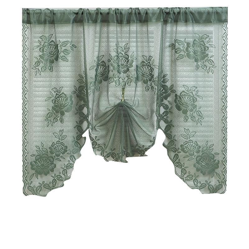 American Green Linen Lace Sheer Curtain - French Double Layer Partition Curtain