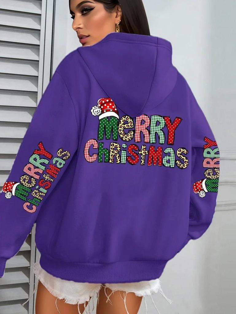 Felpa Colorata da Donna con Scritta 'Merry Christmas' e Tasca per l'Autunno