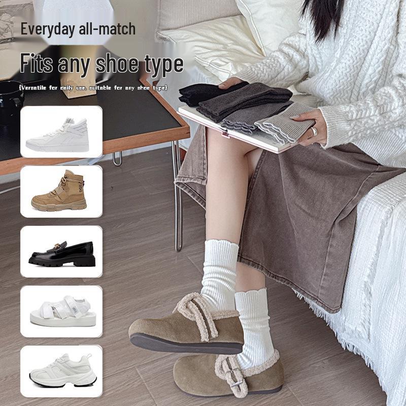 Damen Mid-Tube Spitzensocken - Warme Winter-Frotteesocken für trendige Studentinnen & Umstandsmode