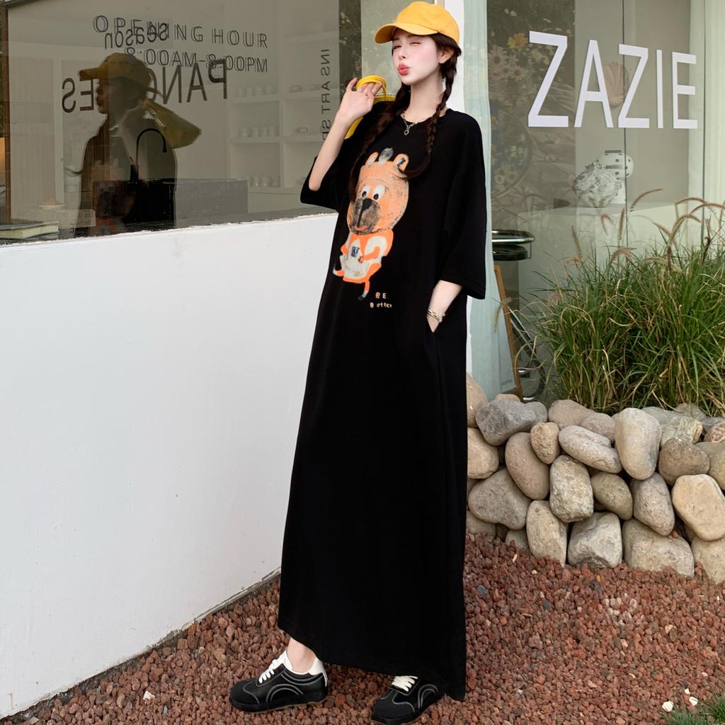 DIMANAF Women Plus Size Dress Loose Summer 2025 Vintage Dress Basic Long Casual Pattern Printing Shirt Dress Maxi