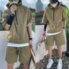 Summer Cargo Style Set Men's Casual Hooded Solid Short Sleeve T-shirt Shorts Loose Handsome Sweatshirt Suit