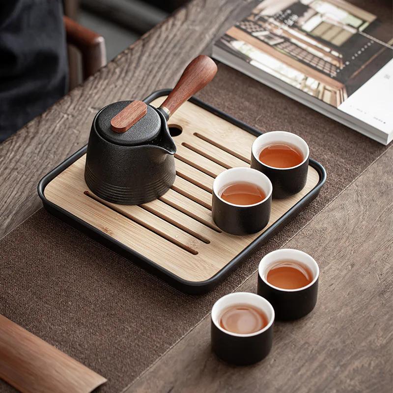 Teekanne aus grober Keramik im japanischen Stil, Teekanne mit seitlichem Griff, tragbare Teekanne mit großem Fassungsvermögen und Griff, handgefertigtes Teegeschirr, Kung Fu Tee