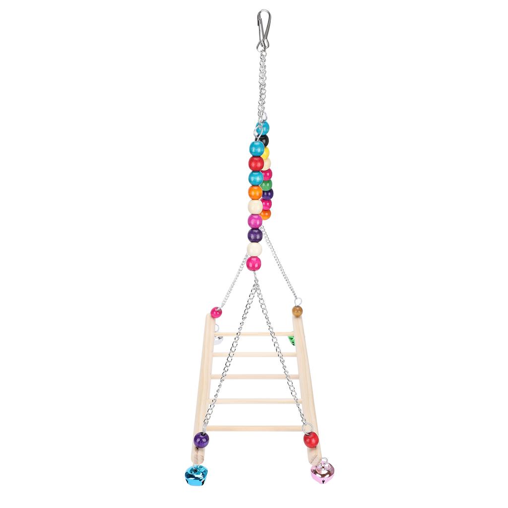 Bird Natural Wooden Chicken Swing Ladder Stand Toys Colourful Beads Chewing Biting Playing