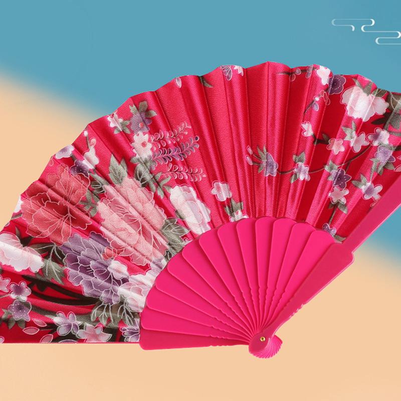 1Pc Flower Pattern Vintage Chinese Style Fashion Dance Fan Elegant & Luxurious Hand Held Folding Fan Stamping Design