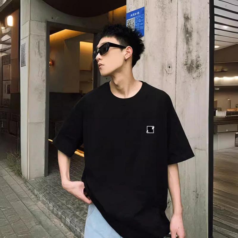 

WELL Trendy Heavyweight Crew Neck Short-Sleeve T-Shirt with Rubber Print Badge – 300G Pure Cotton, Loose Fit L