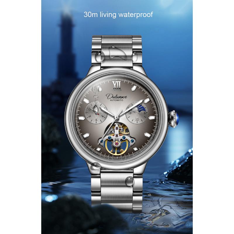 Men Mechanical Wristwatches 3ATM Waterproof Automatic Watch Moon Phase Tourbillon Sports Watch