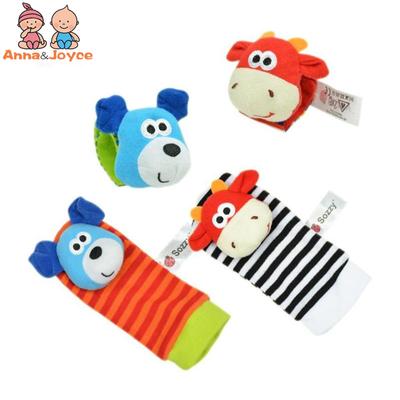 Cartoon Wrist Strap Rattles Animal Socks Baby Toys Infant Soft Handbells Baby Rattles Plush Sock